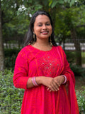 Rani Pink Bandhani A-Line kurta Set