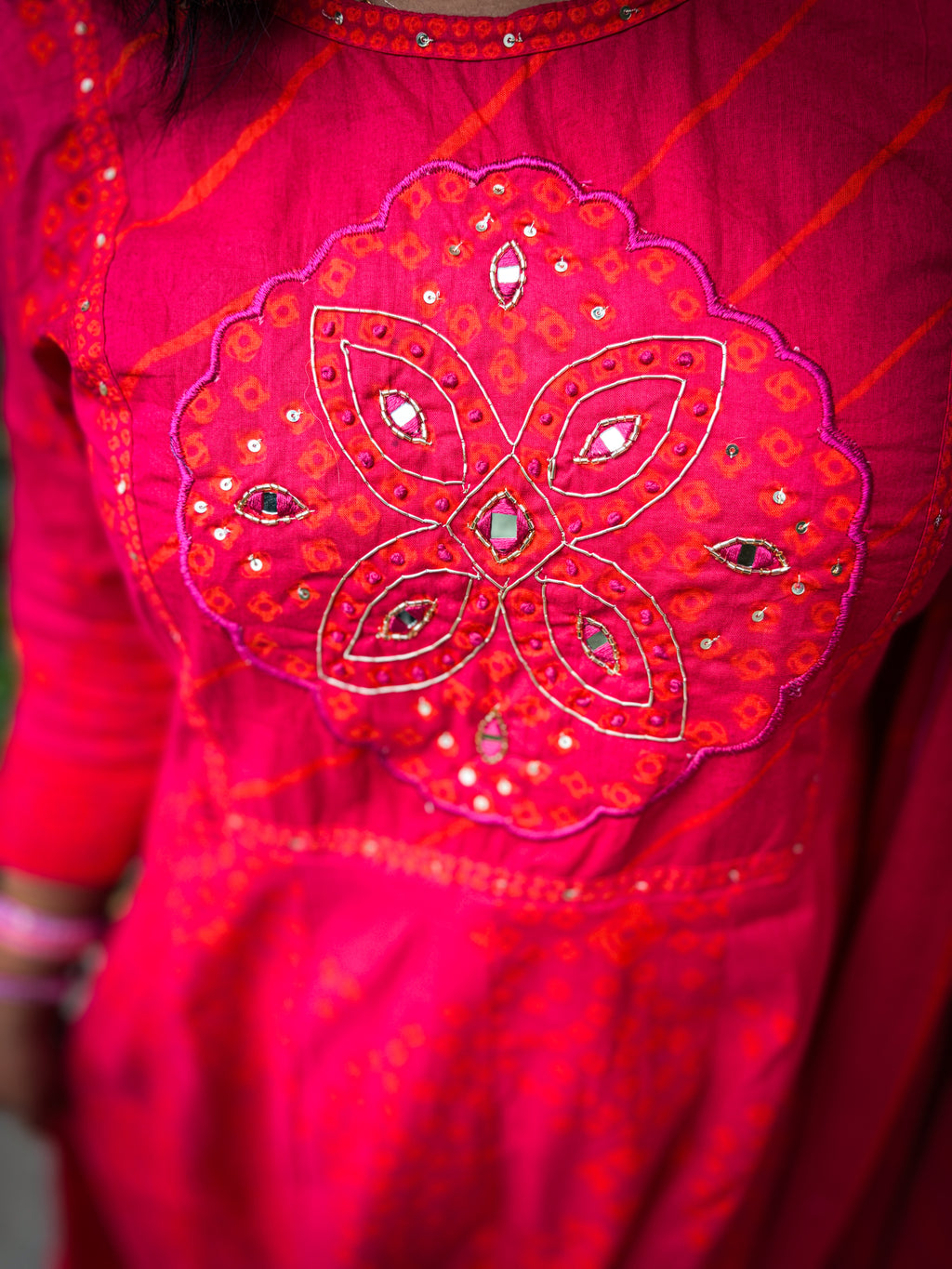 Rani Pink Bandhani A-Line kurta Set