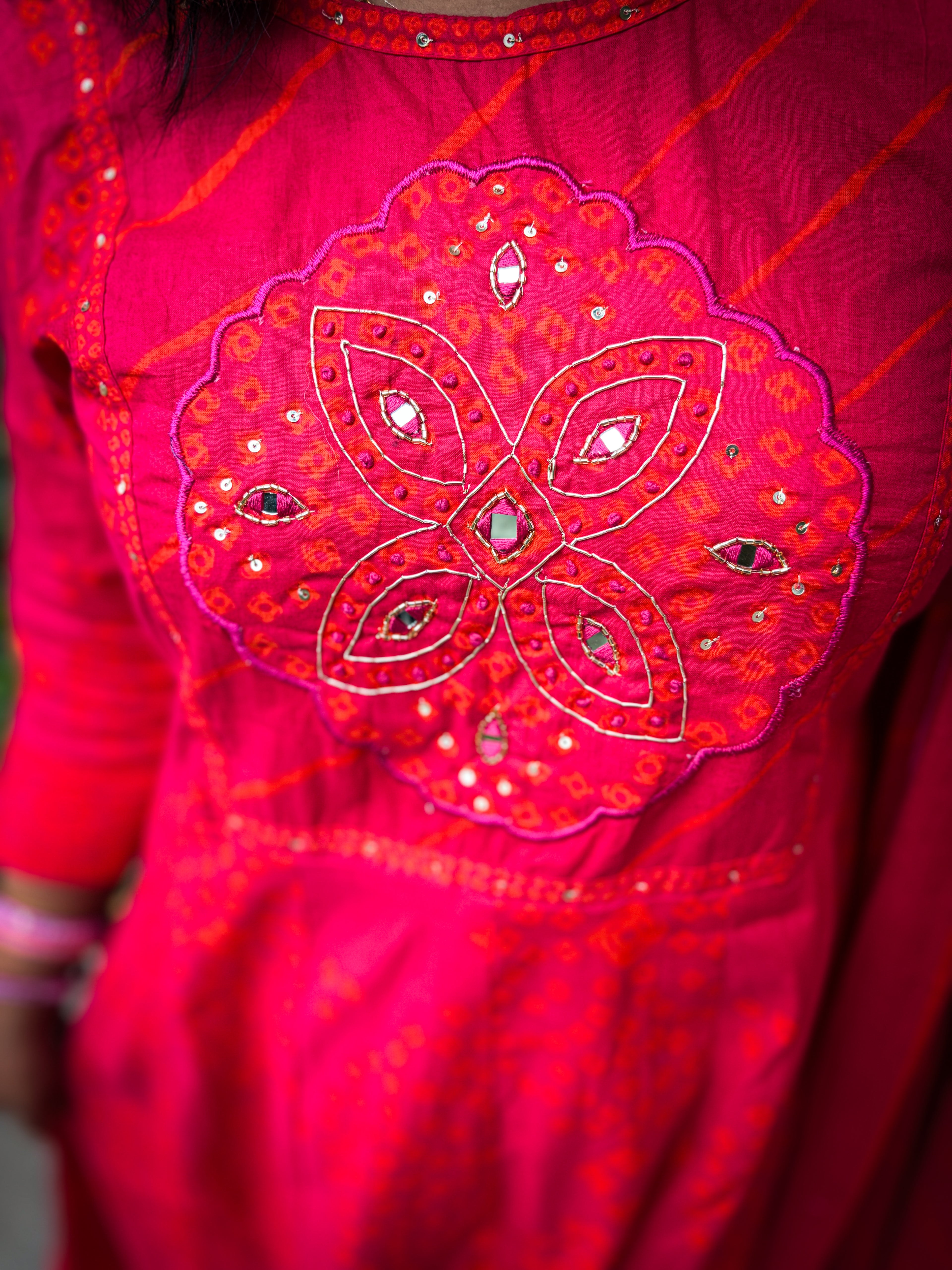 Rani Pink Bandhani A-Line kurta Set