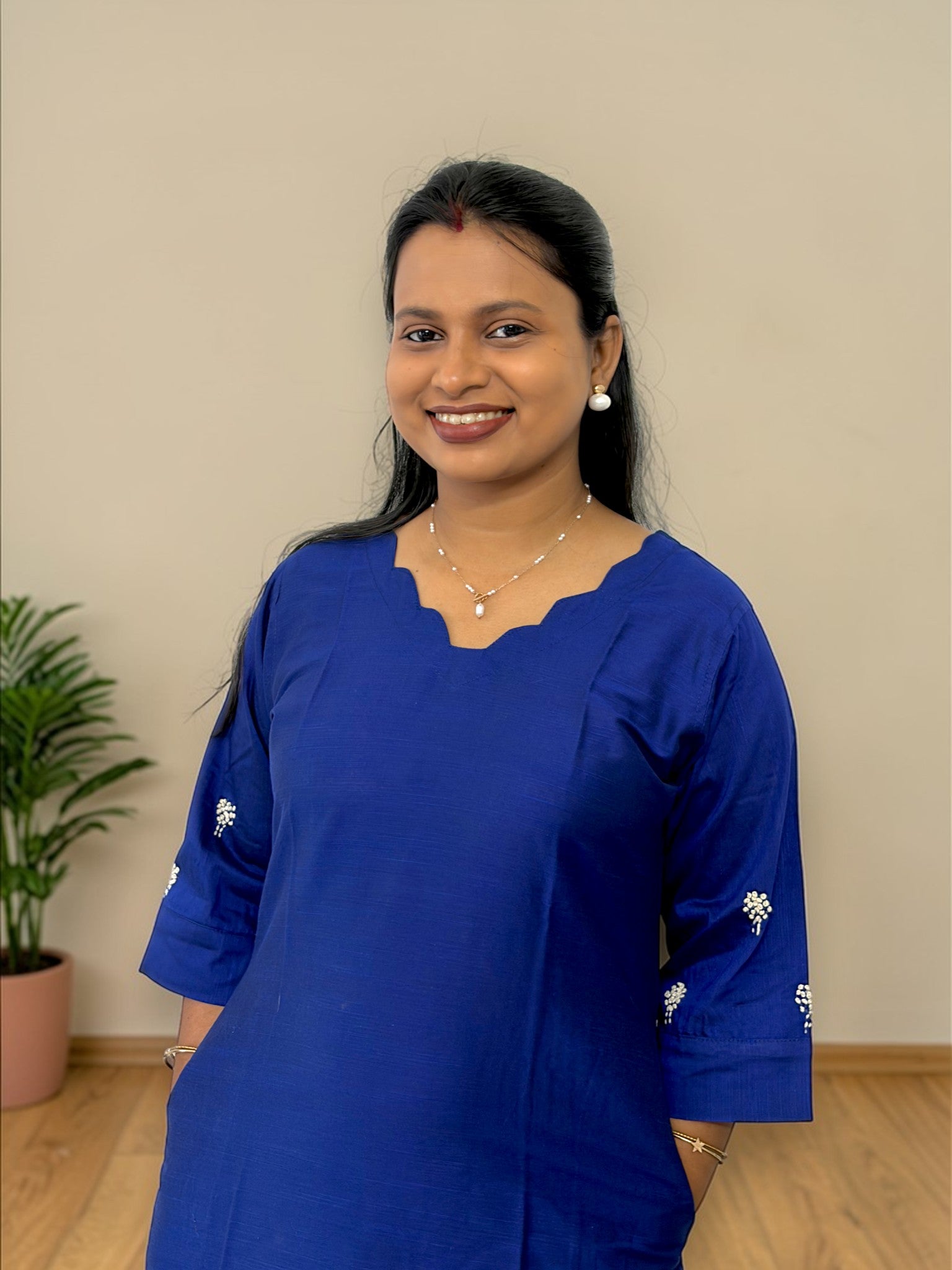 Neelam Scallop Neck Embroidered Dress— Royal Blue (Sold Out)