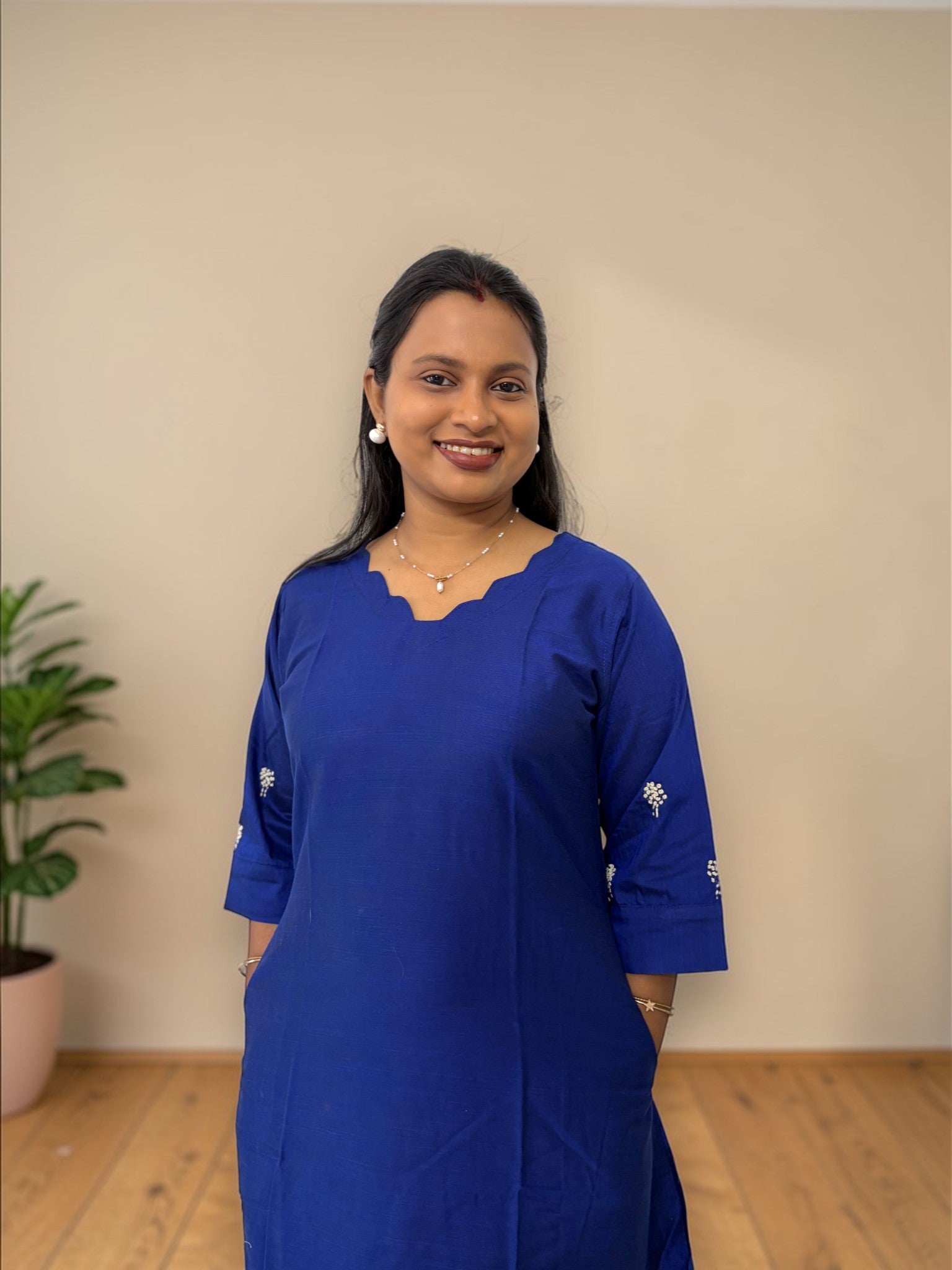 Neelam Scallop Neck Embroidered Dress— Royal Blue (Sold Out)