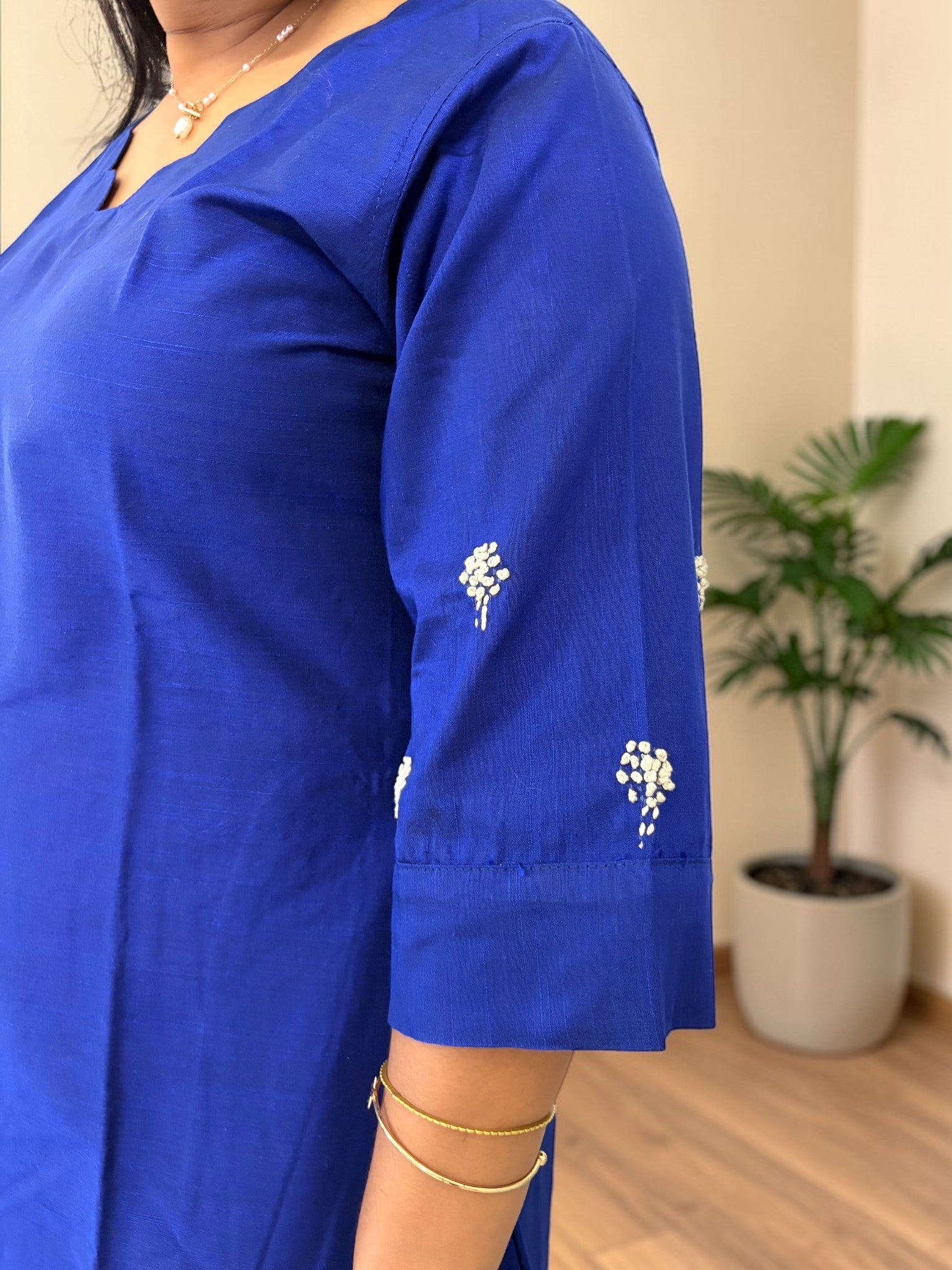 Neelam Scallop Neck Embroidered Dress— Royal Blue (Sold Out)