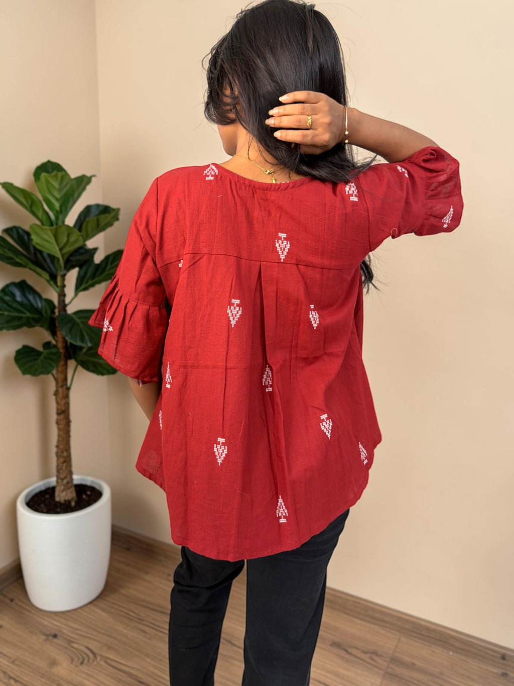 Poppy Field Embroidered Peplum Top — Maroon