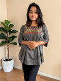 Climbing Vine Embroidered Peplum Top — Black Stripe