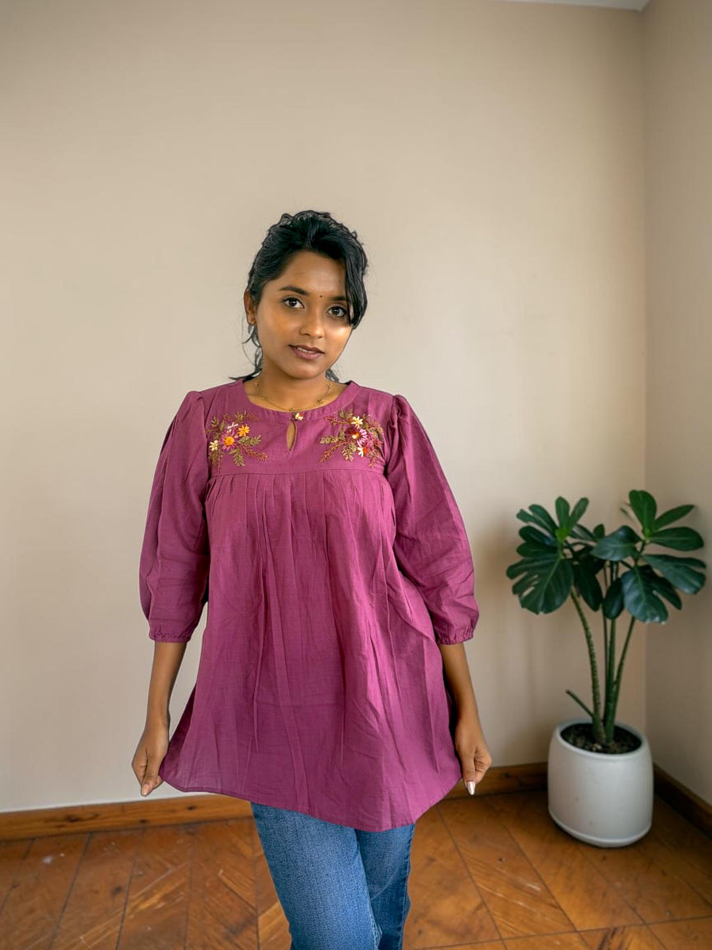 Wildflower Embroidered Peplum Top — Mauve