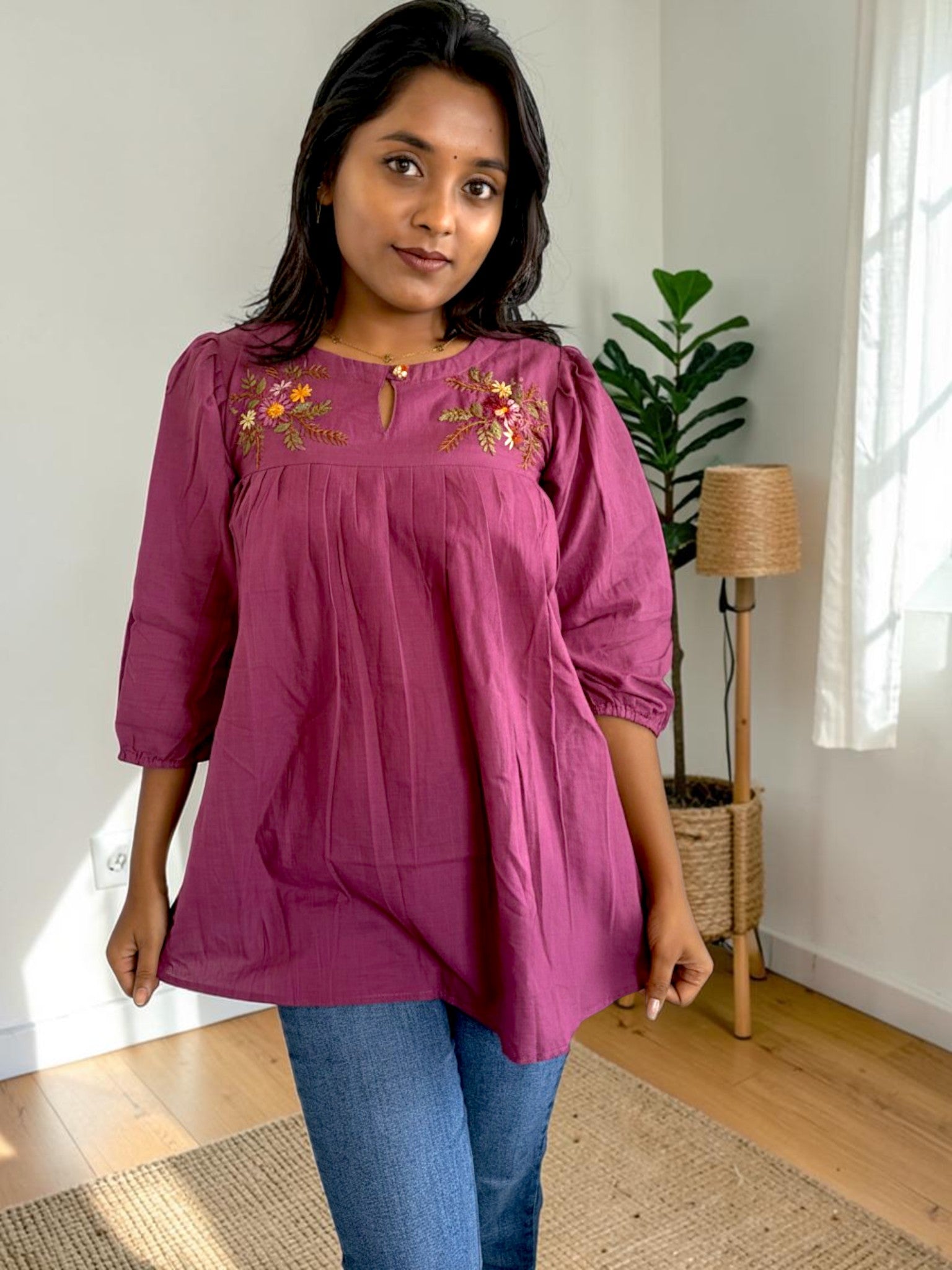 Wildflower Embroidered Peplum Top — Mauve