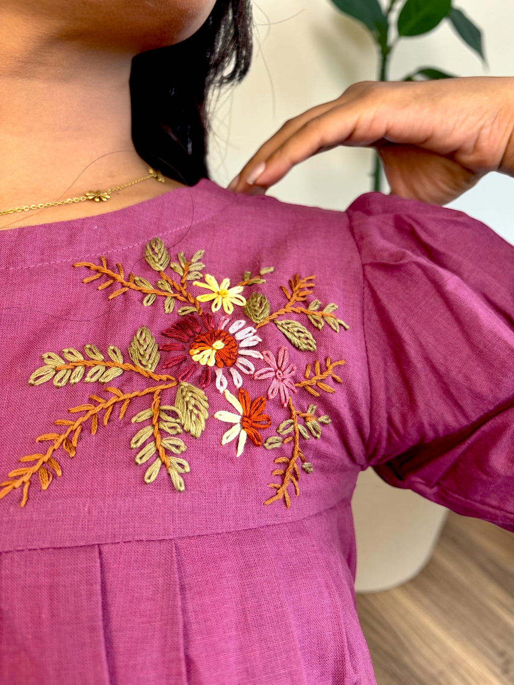 Wildflower Embroidered Peplum Top — Mauve