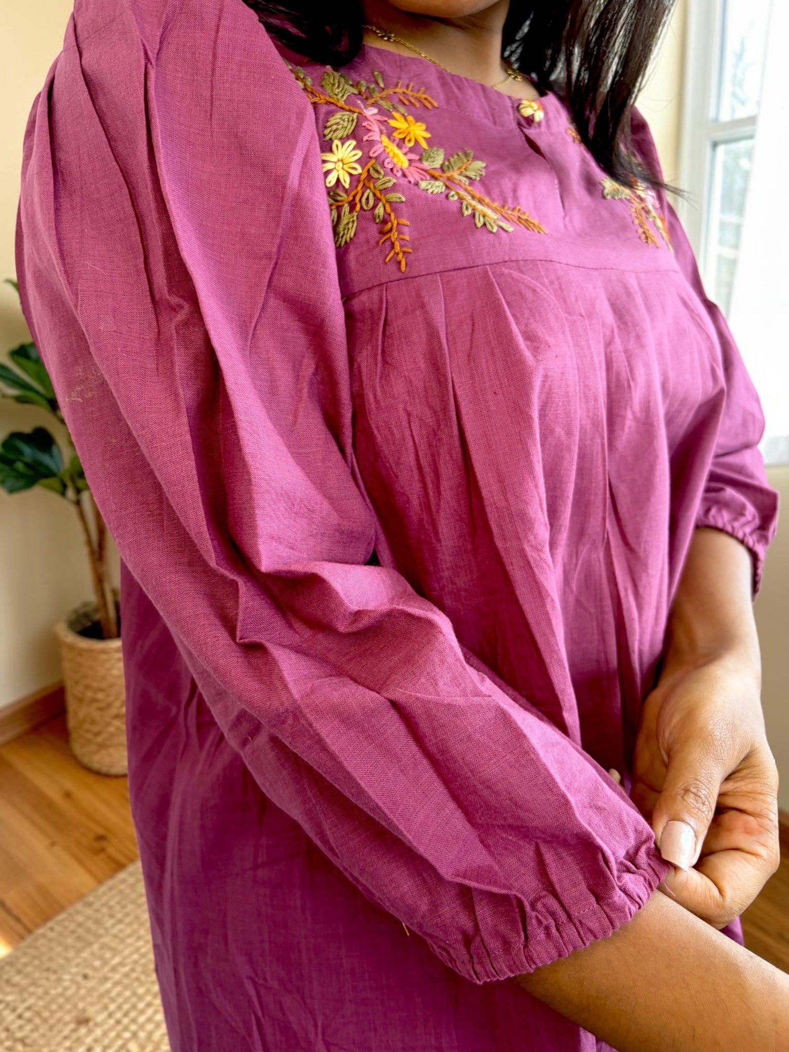 Wildflower Embroidered Peplum Top — Mauve