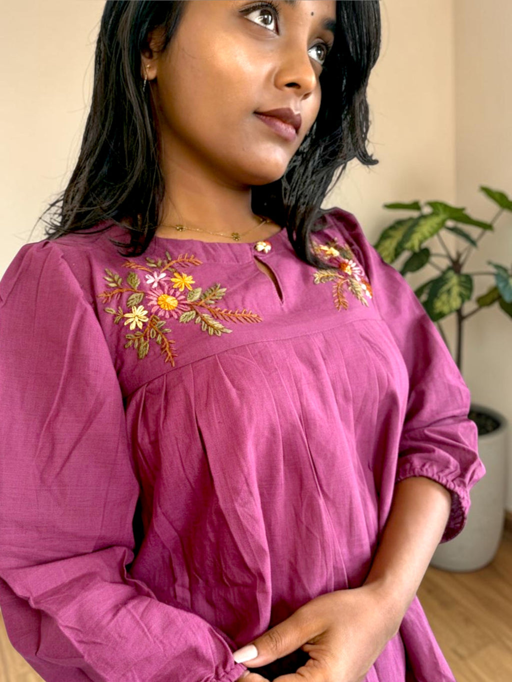 Wildflower Embroidered Peplum Top — Mauve