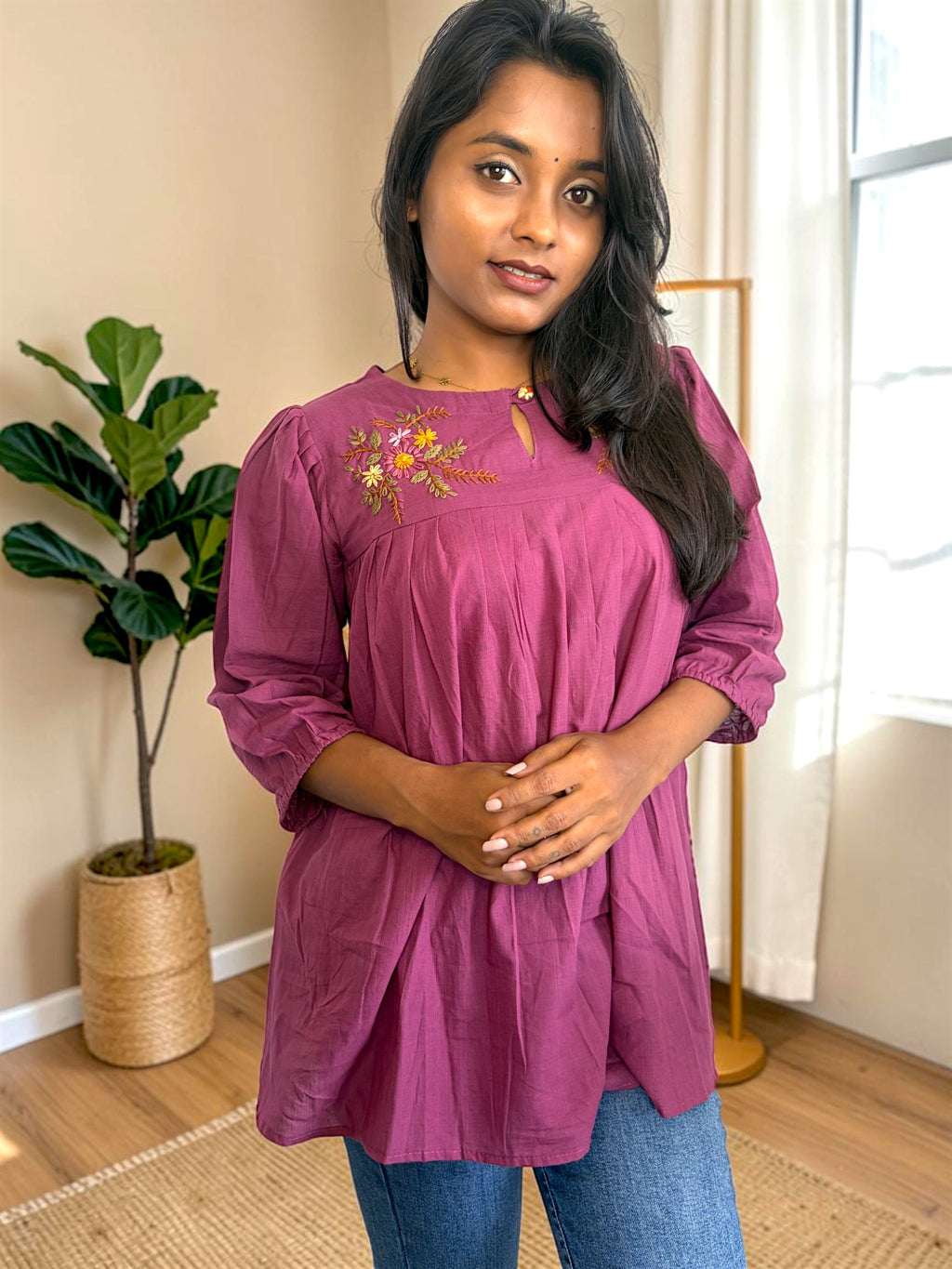 Wildflower Embroidered Peplum Top — Mauve