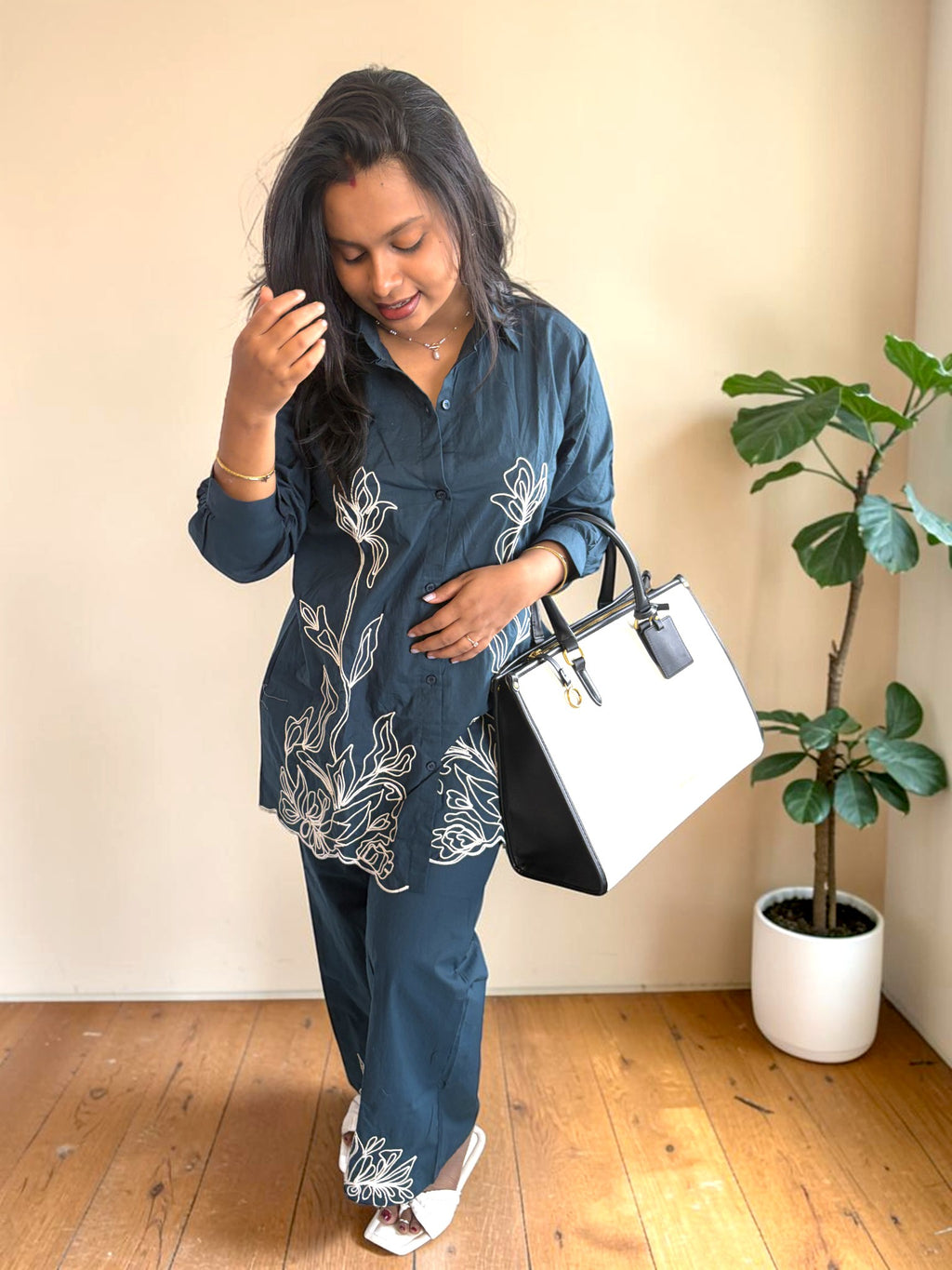 Teal Botanical Embroidered Coord Set