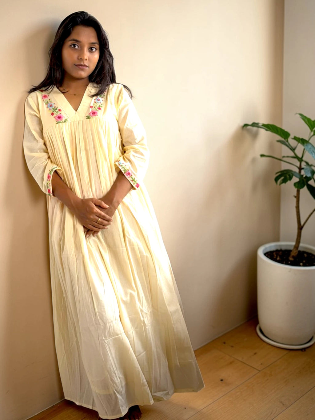 Petal Soft Embroidered Anarkali Dress— Ivory Cream