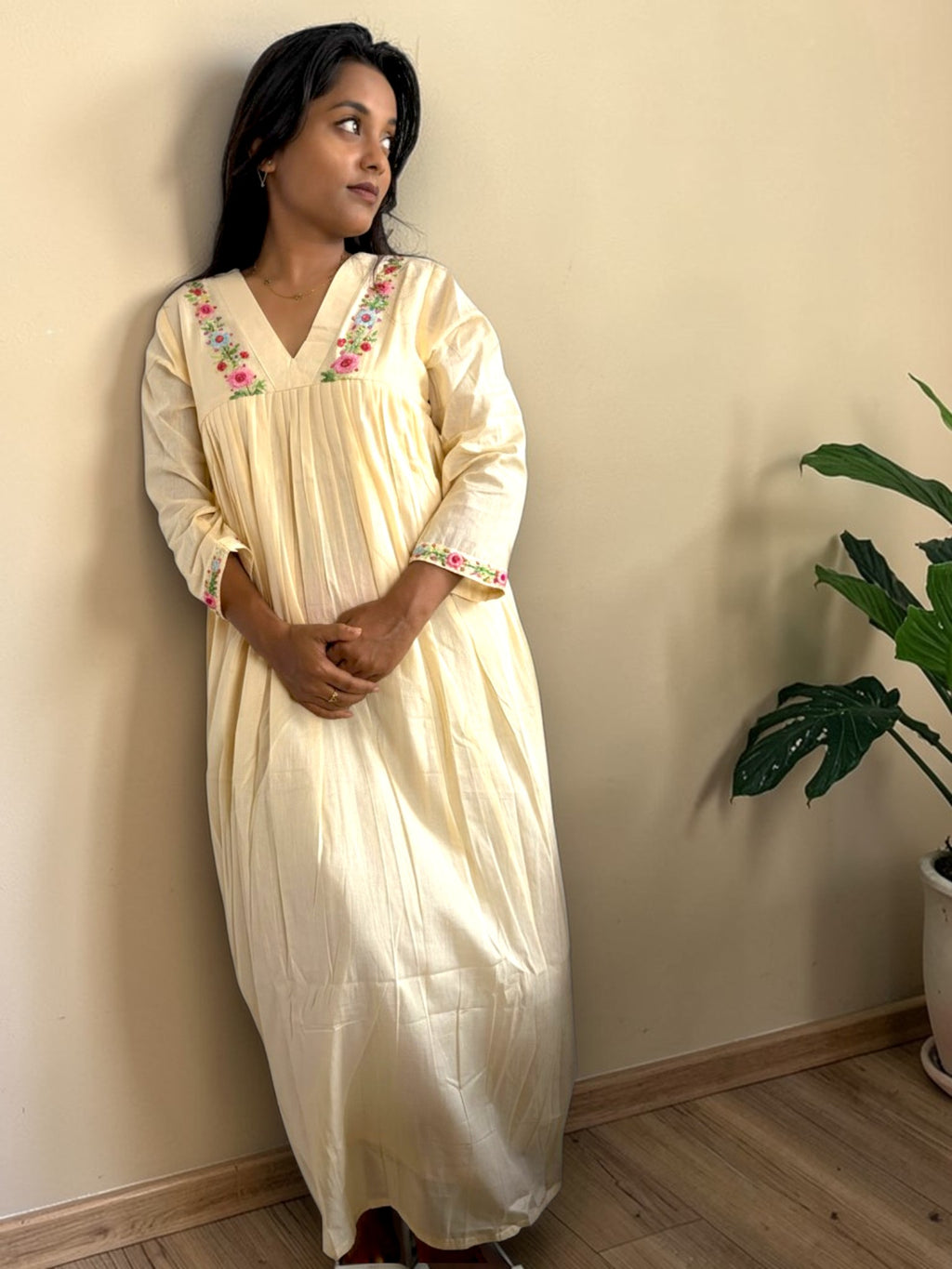 Petal Soft Embroidered Anarkali Dress— Ivory Cream