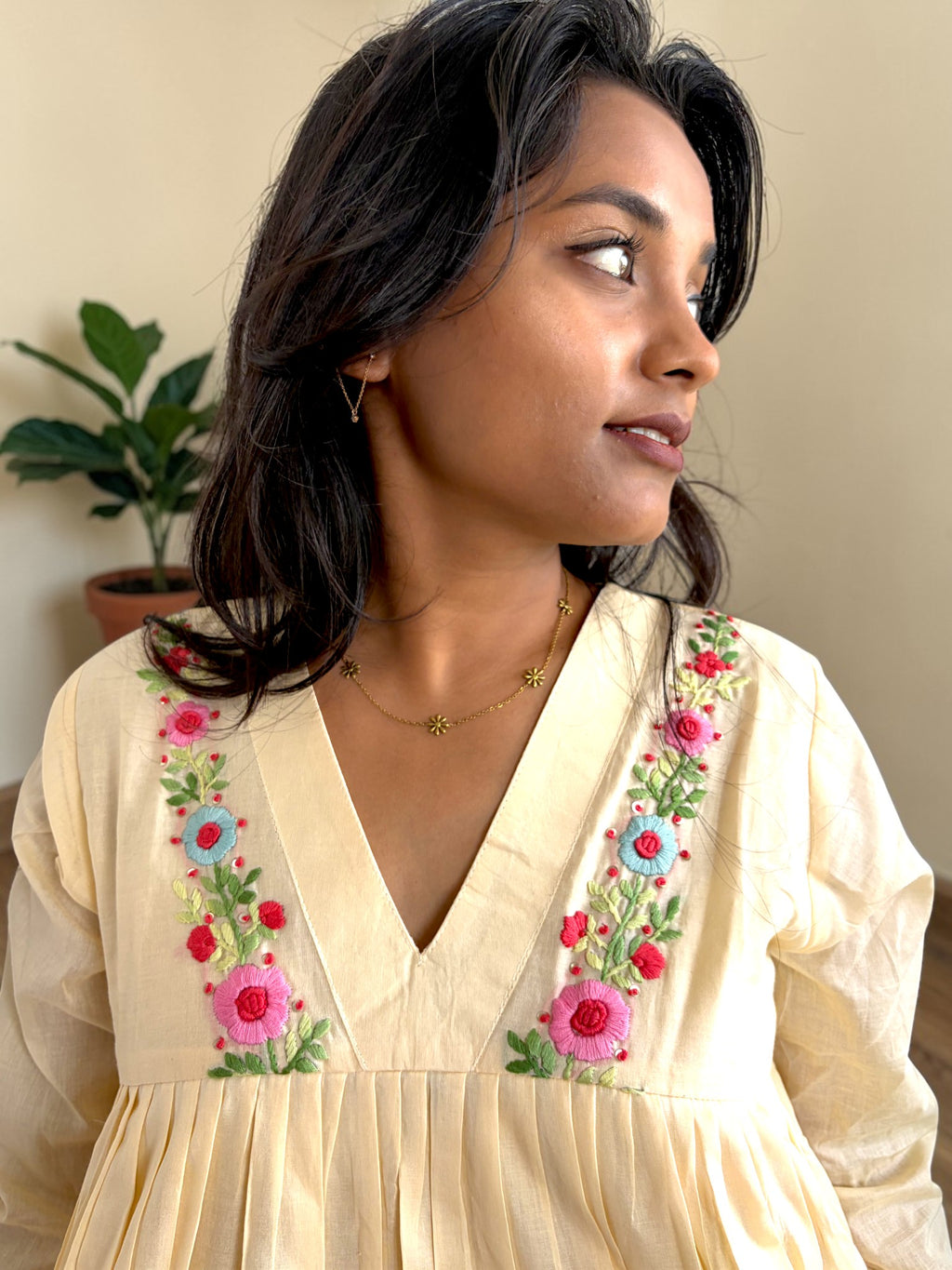 Petal Soft Embroidered Anarkali Dress— Ivory Cream