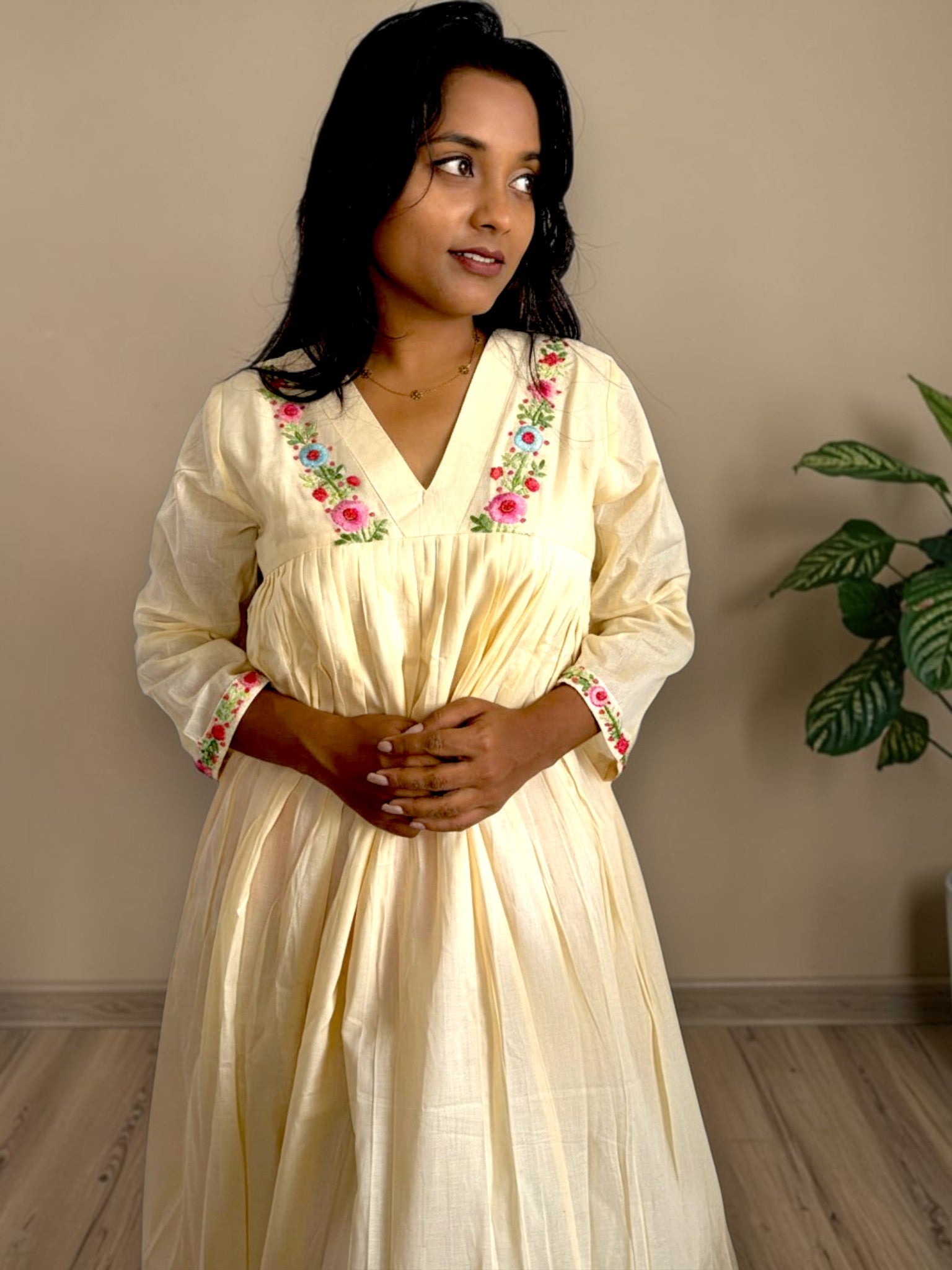 Petal Soft Embroidered Anarkali Dress— Ivory Cream