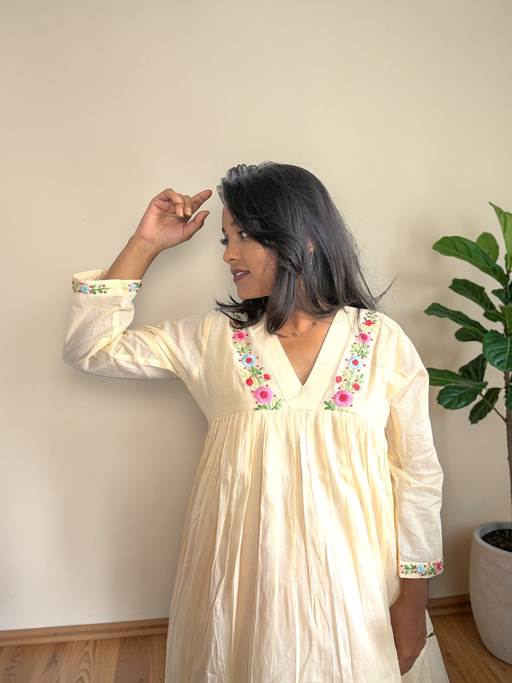 Petal Soft Embroidered Anarkali Dress— Ivory Cream