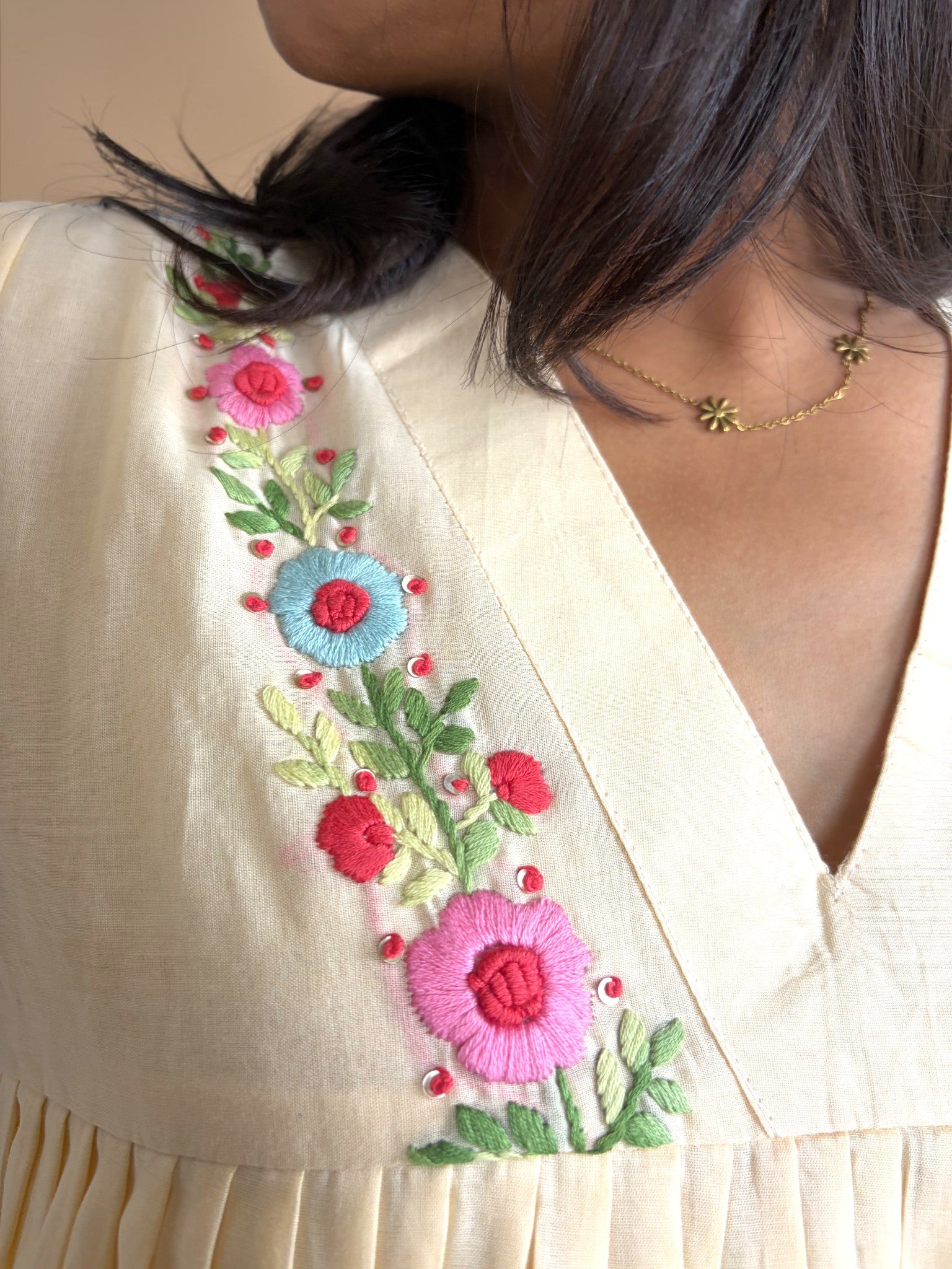 Petal Soft Embroidered Anarkali Dress— Ivory Cream