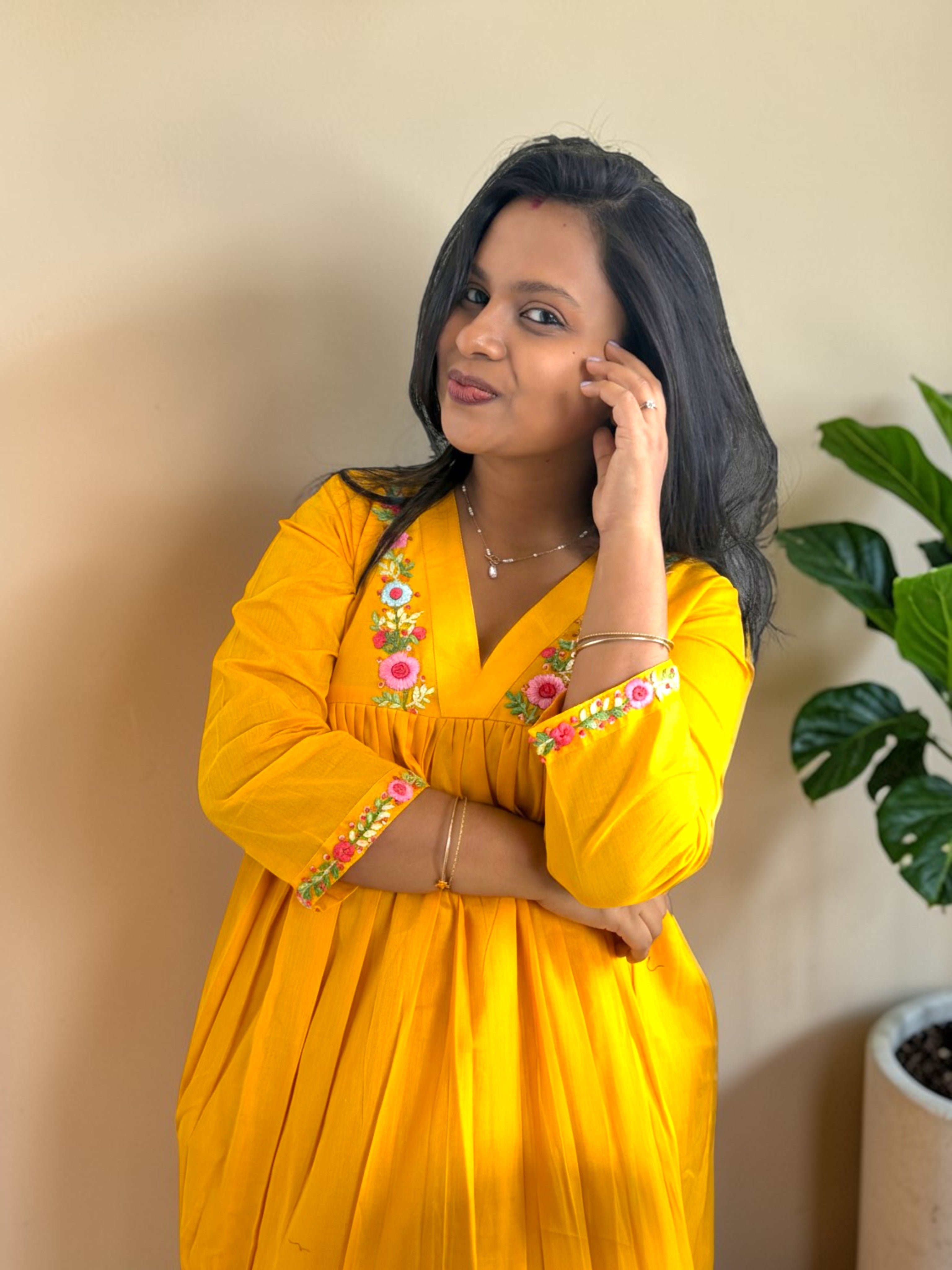 Sunshine Bloom Embroidered Yellow Anarkali Dress