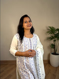 Vasanam | Noor Paisley Chikankari Kurta Set — White & Lavender (3-Piece)