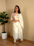 Baagh Floral Embroidered Kurta Set — Ivory & Pink (3-Piece)