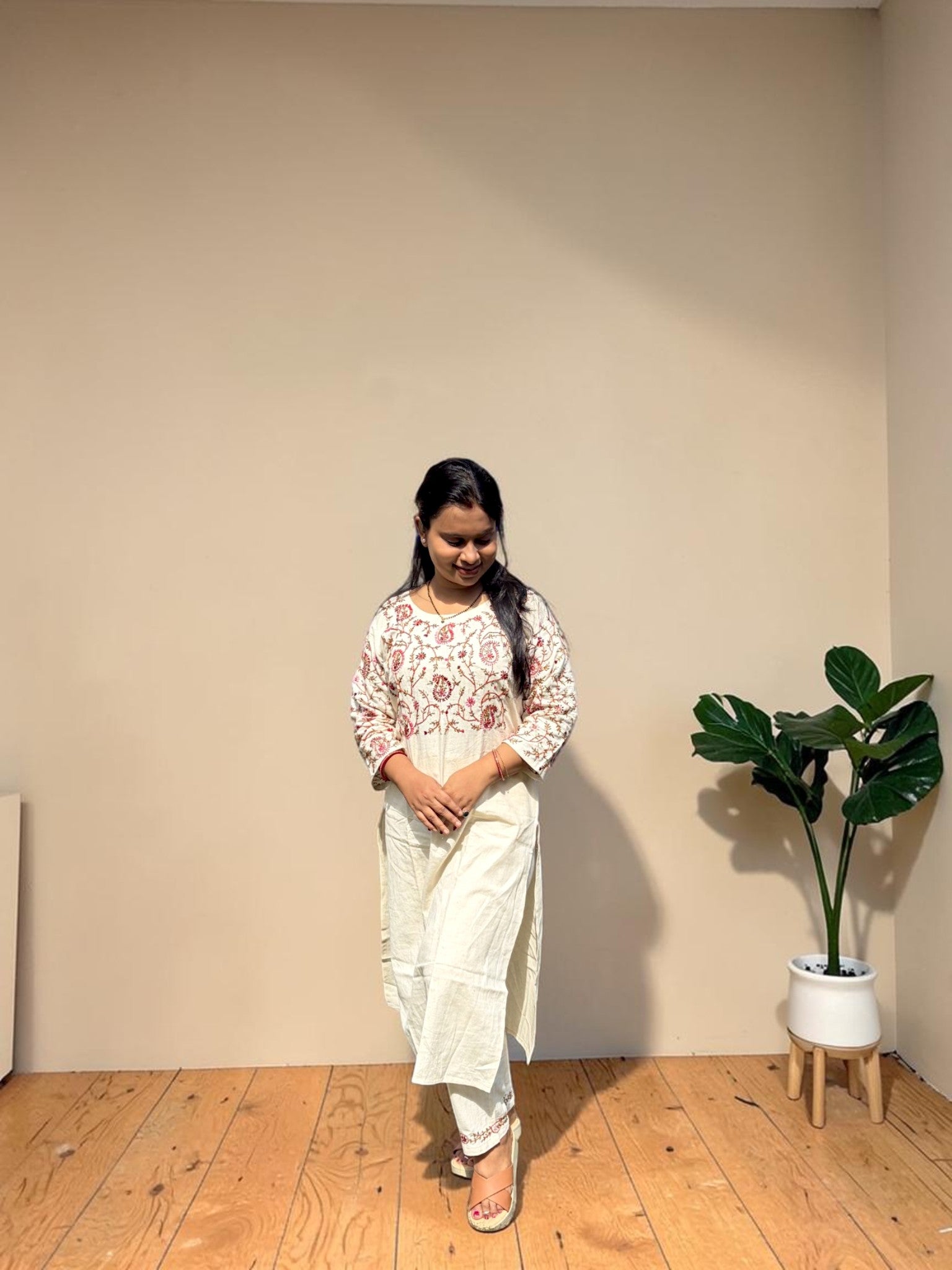 Jaal Paisley Embroidered Coord Set — Ivory & Red (2-Piece)