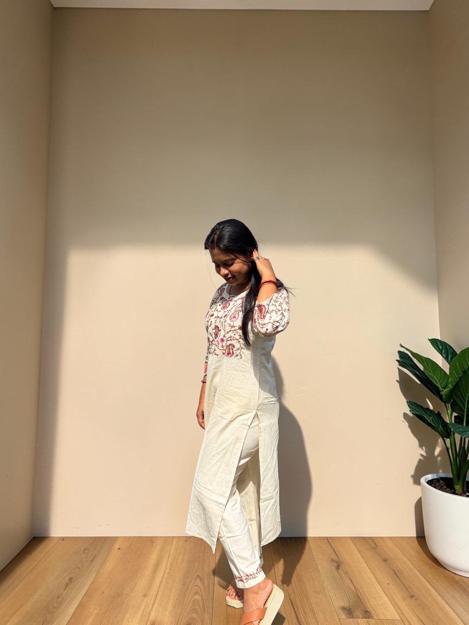 Jaal Paisley Embroidered Coord Set — Ivory & Red (2-Piece)