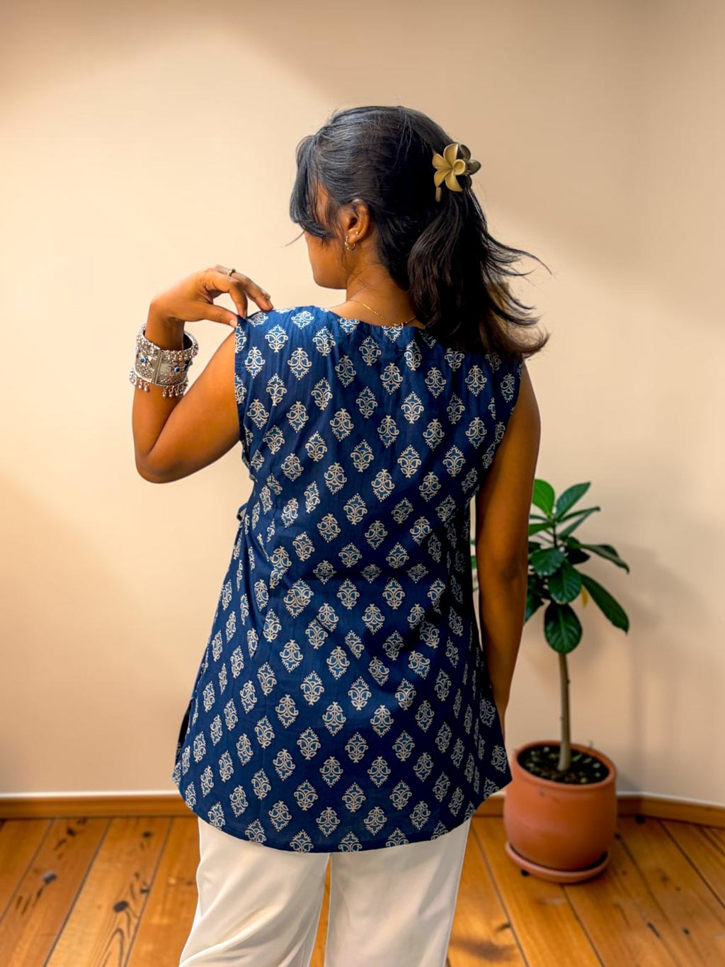 Block-Printed Wrap Kurta — Indigo Blue