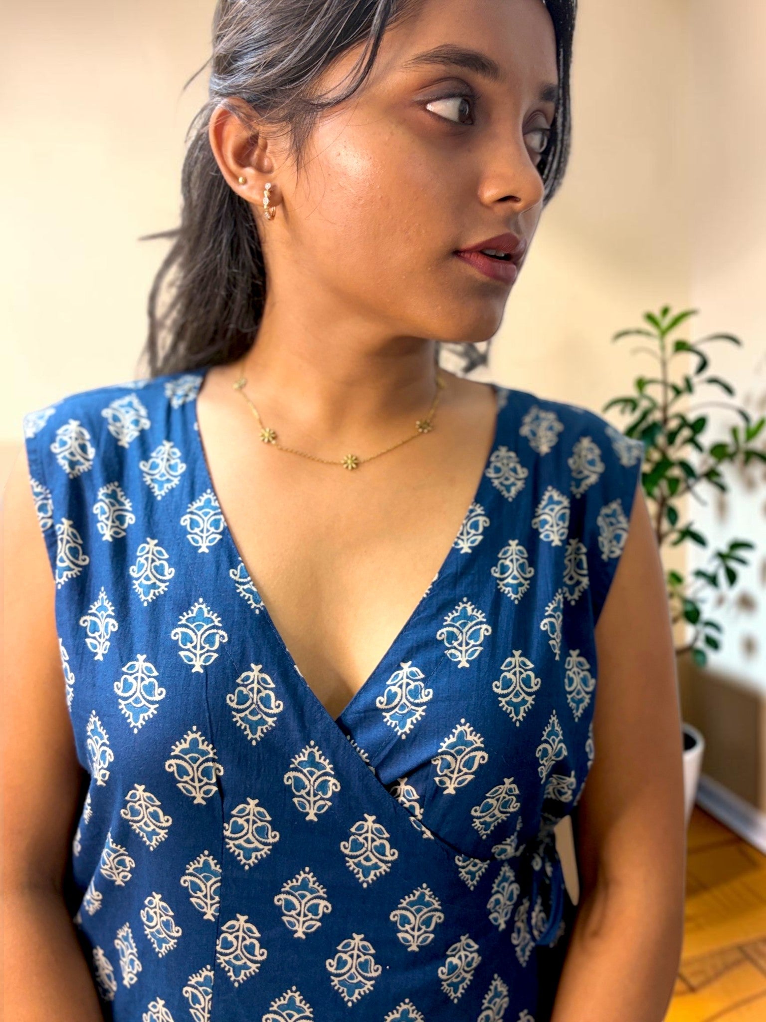 Block-Printed Wrap Kurta — Indigo Blue