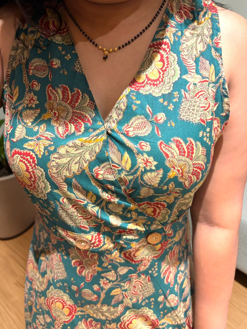 Kalamkari Floral Wrap Maxi Dress — Forest Green